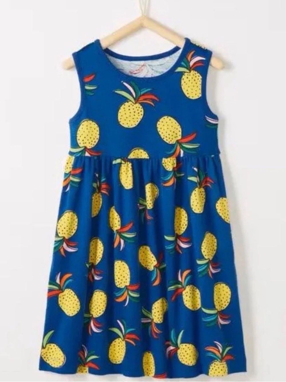Hanna Andersson Pineapple Print Dress Size 5 Blue Sleeveless Cotton - Picture 1 of 5